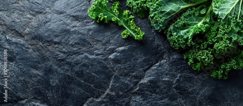 Fresh green kale leaves on ...