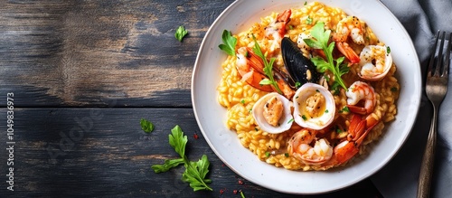 Plate of tasty seafood riso...