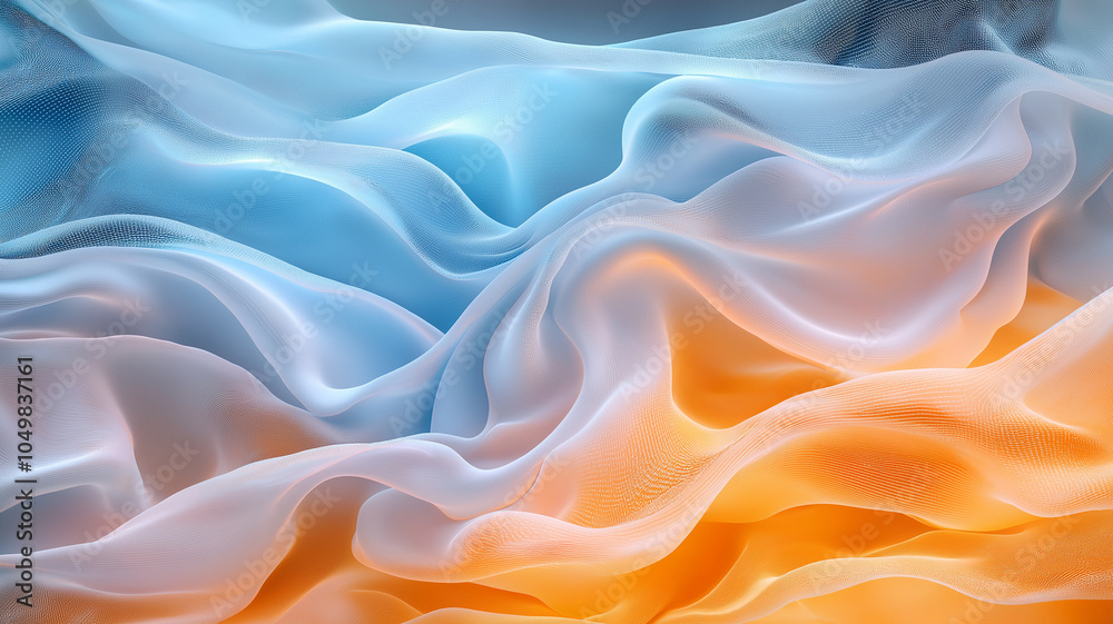 Obraz premium Soft flowing fabric in blue and orange hues creates serene atmosphere