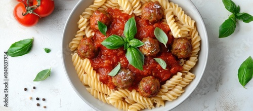 Fusilli pasta with meatball...