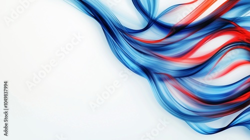 A white background adorned with colorful, fluid blue and red streaks blending together. The image captures the smooth, flowing movement of colors, creating a lively and contemporary abstract design.