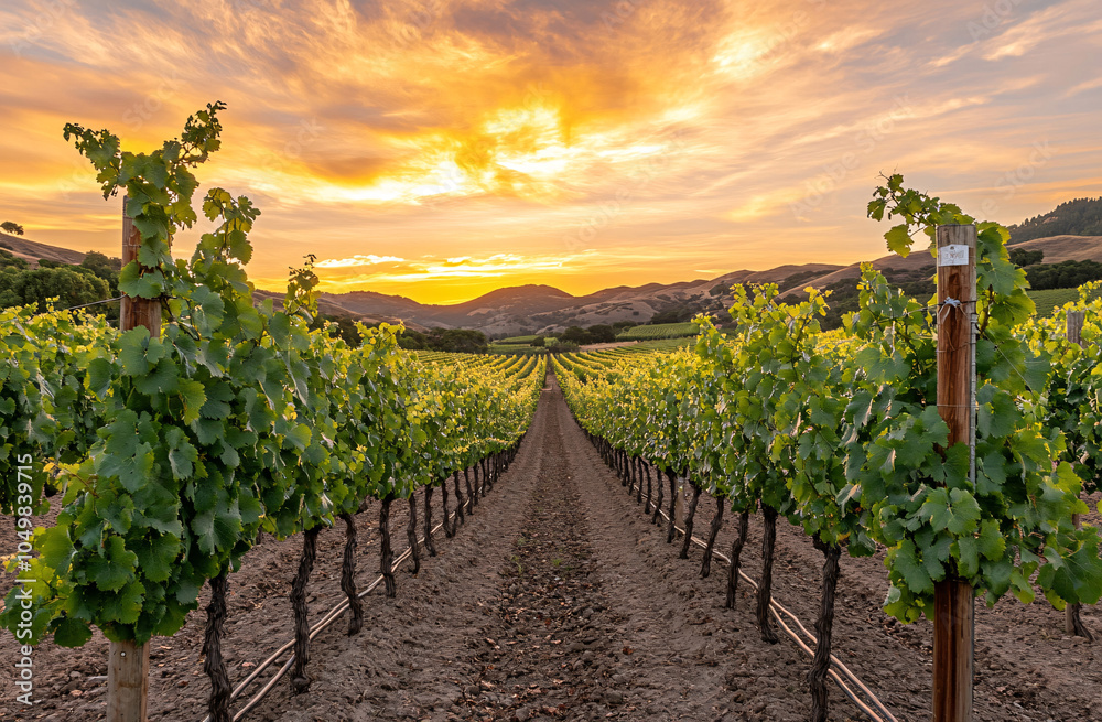 Naklejka premium beautiful Grape field growing for wine yard summer 