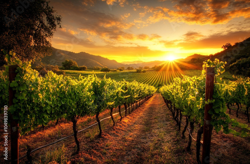 beautiful Grape field growing for wine yard summer
