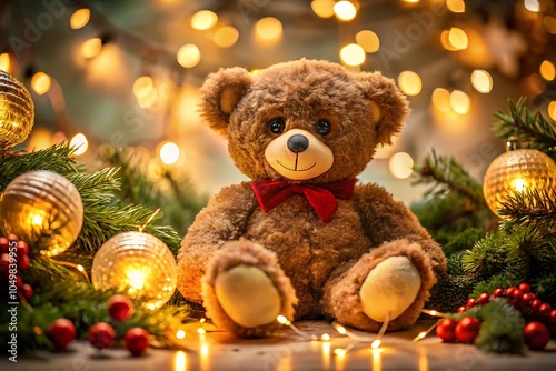 Cozy Christmas Teddy Bear. Festive Bear with Xmas Charm. Teddy Bear Under the Tree. Holiday Teddy Bear Magic. Sweet Teddy for Christmas.