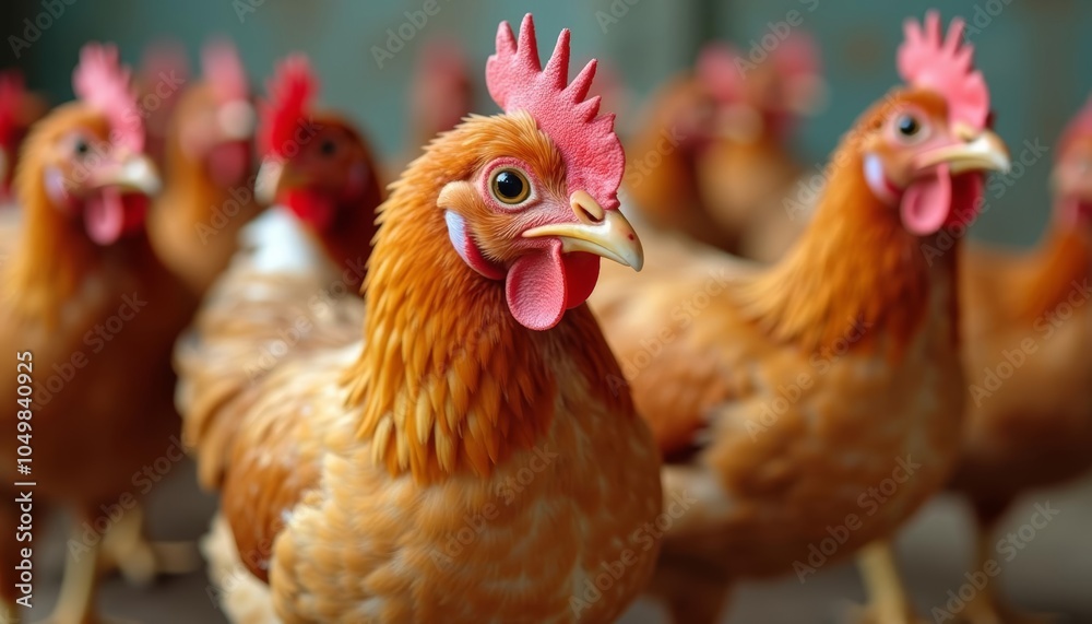 Fototapeta premium A flock of vibrant roosters ready to crow the day awake