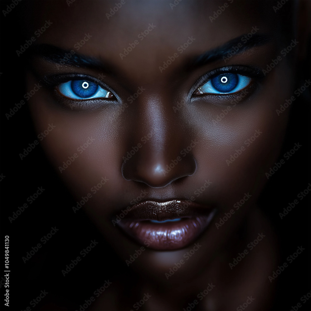 Portrait of a beautiful black woman with ice-blue eyes Portrait of a beautiful black woman with ice-blue eyes