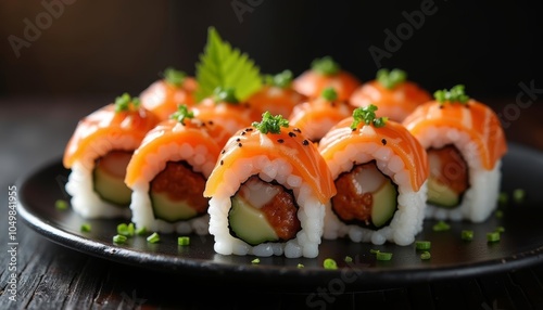  Deliciously crafted sushi rolls ready to be savored