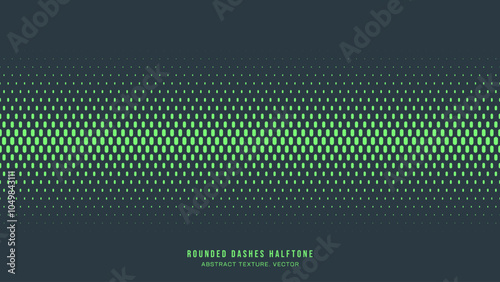 Rounded Dashes Halftone Pattern Straight Seamless Border Vector Vivid Turquoise Abstraction. Modern Minimal Art Half Tone Graphical Eye-Catching Wallpaper. Retro Futurism Sci-Fi Tech Art Illustration