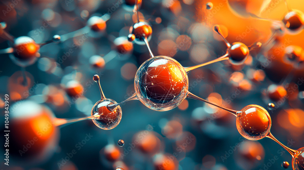 A 3D rendering of a molecule with orange and blue spheres connected by thin rods. A 3D rendering of a molecule with orange and blue spheres connected by thin rods.