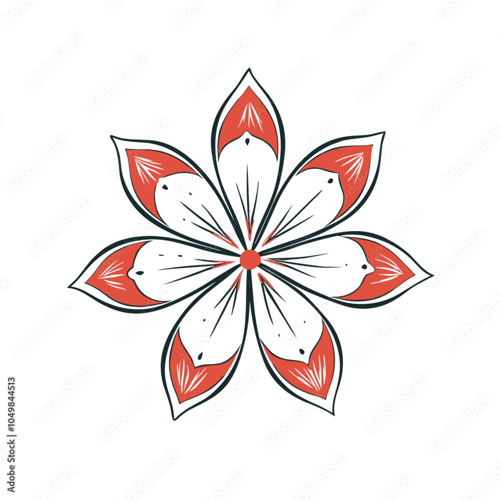 Stylish floral design featuring a red and white flower with petal details Stylish floral design featuring a red and white flower with petal details