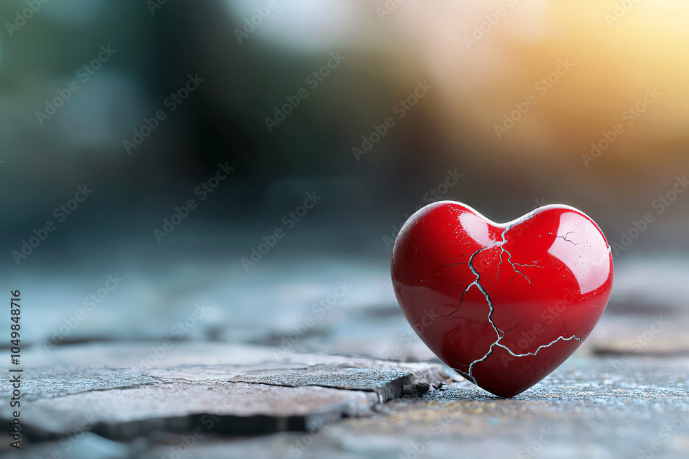 Fototapeta premium A cracked heart symbolizing love's vulnerability and resilience in a beautiful setting