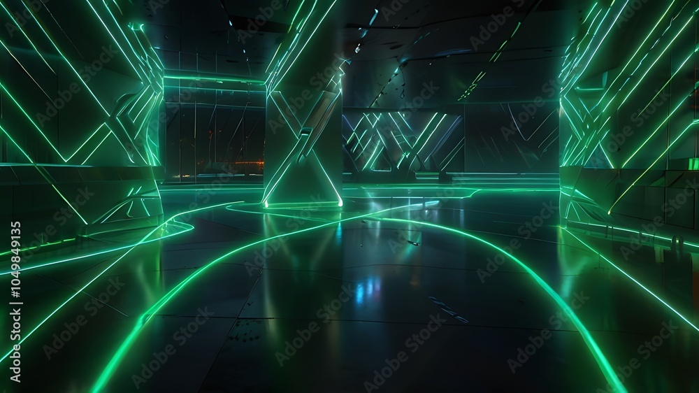 Obraz premium A unique futuristic corridor shaped like a triangle, featuring sleek design elements and modern materials, illustrating advanced architectural concepts and innovative spaces.
