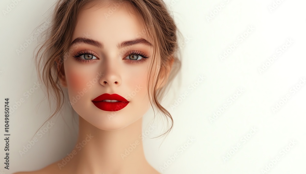 Elegant portrait of a woman with striking features, showcasing bold makeup and a confident expression against a neutral background. Elegant portrait of a woman with striking features, showcasing bold makeup and a confident expression against a neutral background.