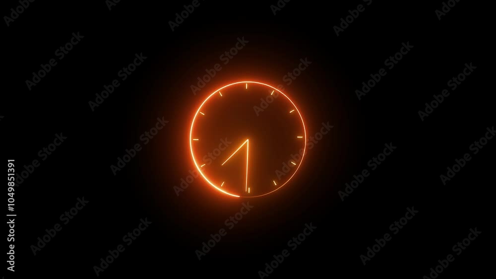Glowing neon Clock icon animation , analog clock isolate on black background . Glowing neon Clock icon animation , analog clock isolate on black background .