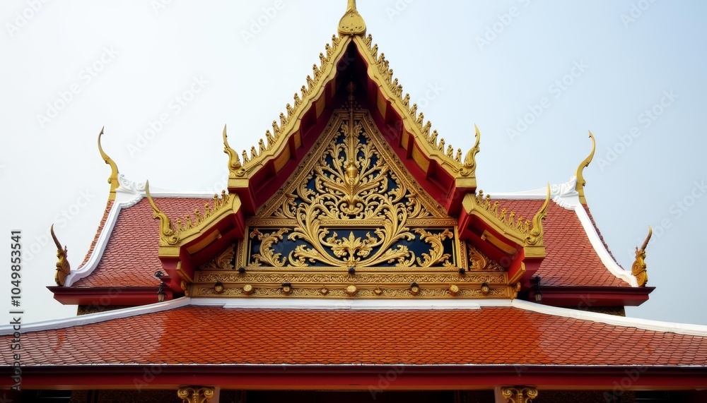 Obraz premium Elegant Asian temple with golden accents under a clear sky