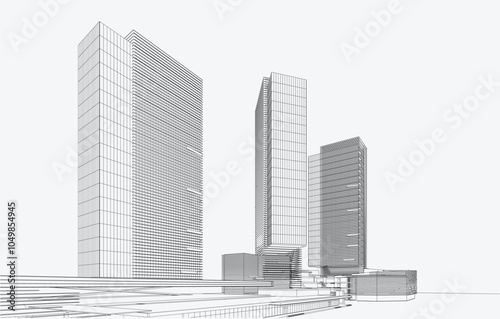 3d wireframe of building. sketch design.Vector
