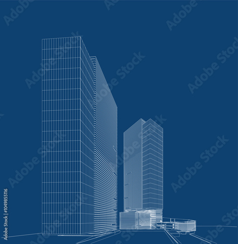 3d wireframe of building. sketch design.Vector
