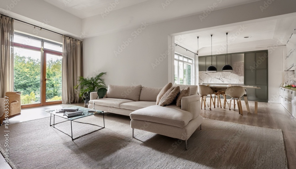Fototapeta premium Architektur Modern Innenansicht Wohnen Zimmer Essen Küche Möbeliert