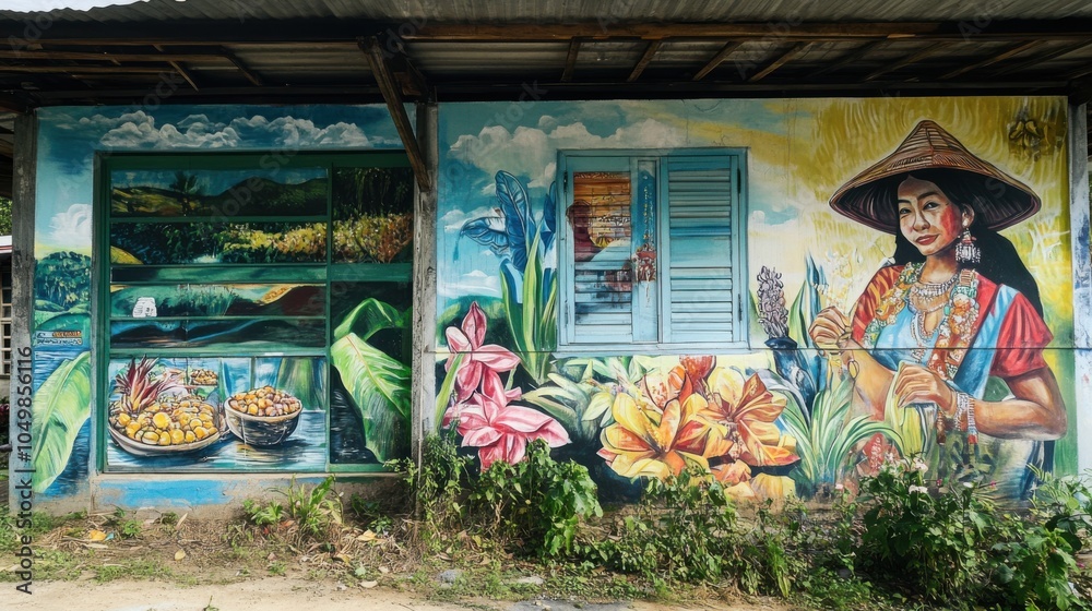 Betong colorful street art, depicting local culture and history on the walls of the Betong colorful street art, depicting local culture and history on the walls of the
