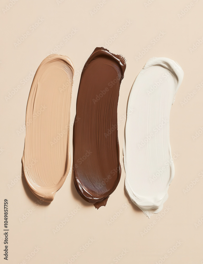 Fototapeta premium Three Foundation Swatches on Beige Background