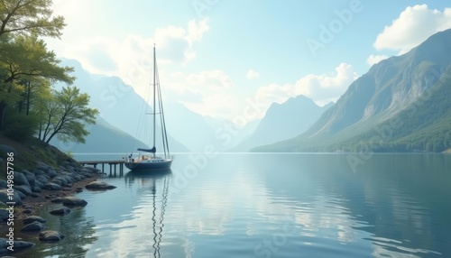  Tranquil lakeside escape with sailboat