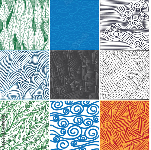 Abstract hand draw doodle pattern set design vector