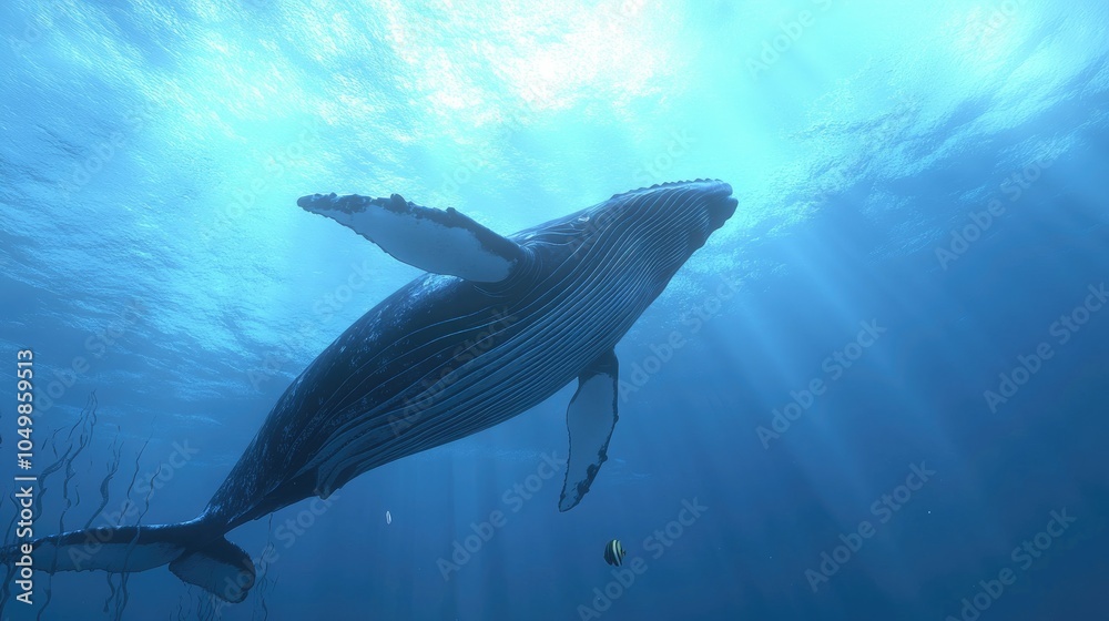 Naklejka premium Majestic Humpback Whale Gliding Through Ocean Waters