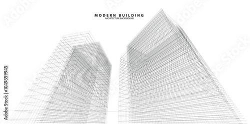 Perspective 3D render of building wireframe.
