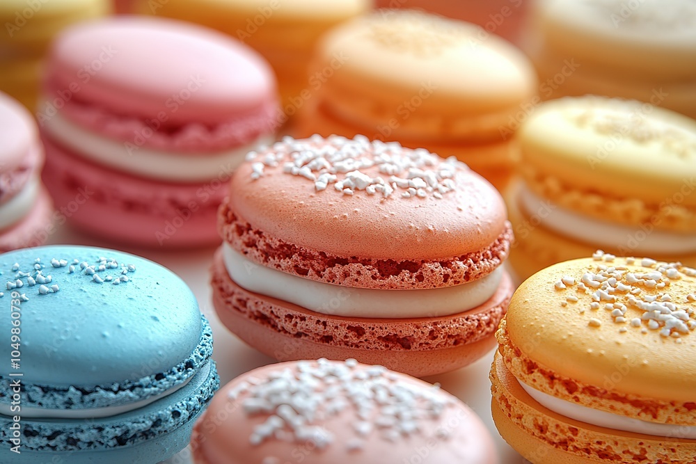 Obraz premium A row of colorful macarons with different flavors and toppings