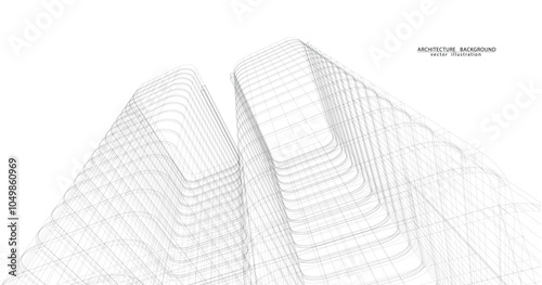 3d wireframe of building. sketch design.Vector
