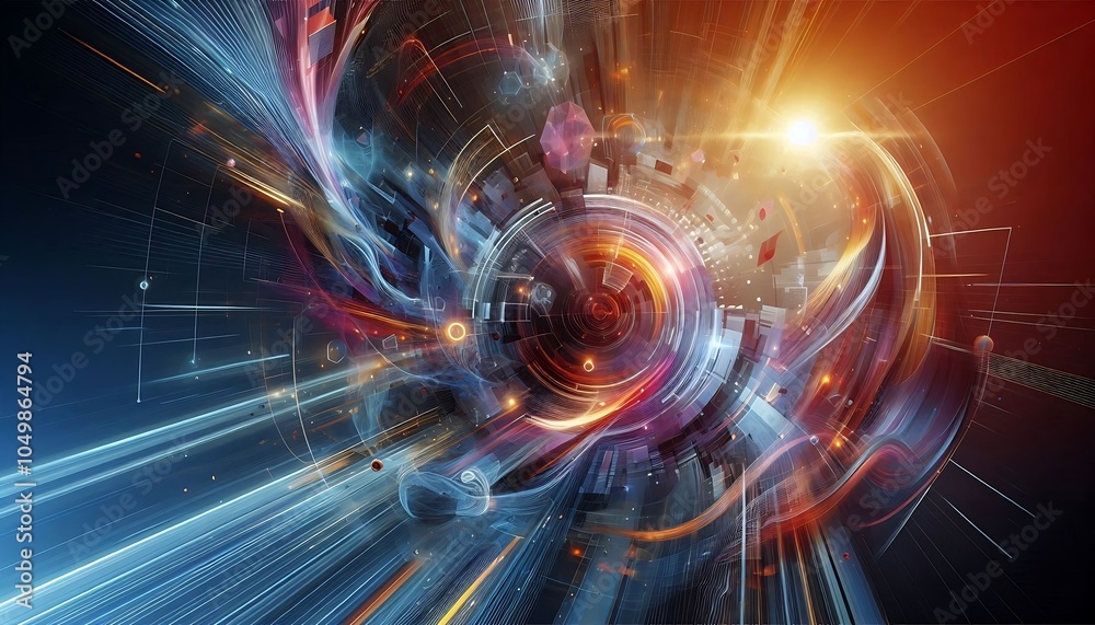 Obraz premium Futuristic whirlwind with vibrant light trails and abstract digital elements in motion