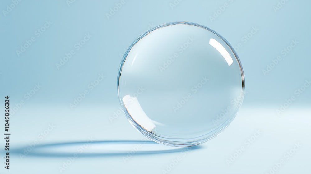 A clear glass sphere sits on a blue background A clear glass sphere sits on a blue background