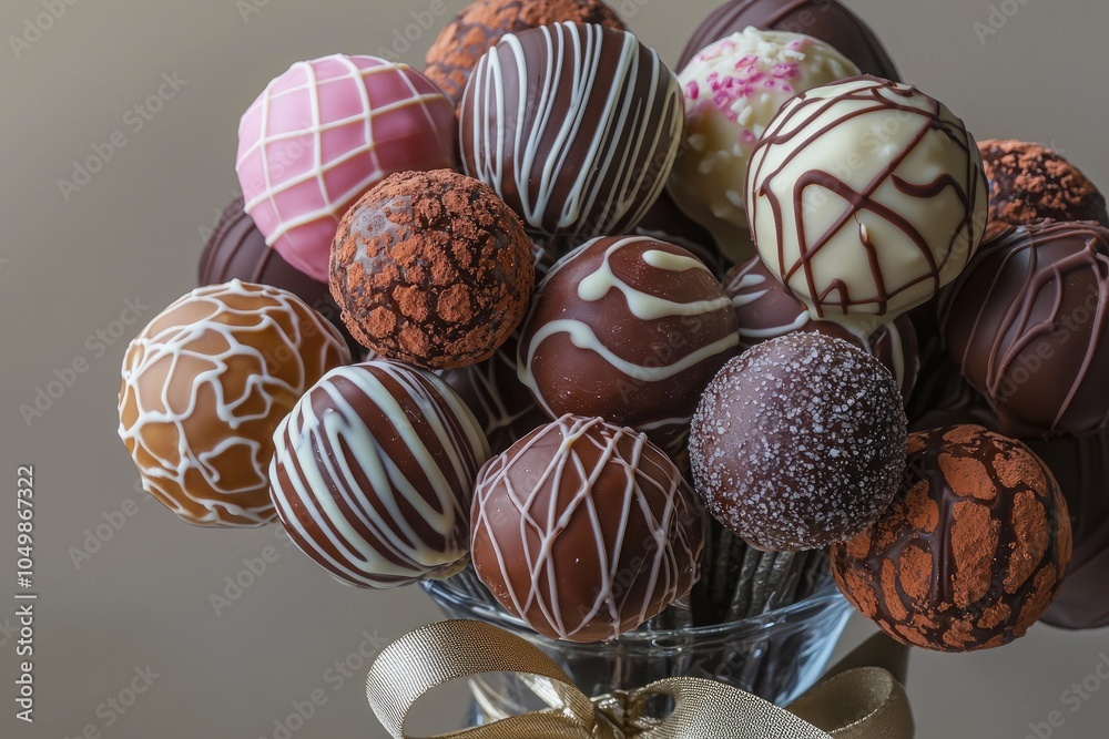 Artfully Designed Chocolate Truffles in Glass Vase Artfully Designed Chocolate Truffles in Glass Vase