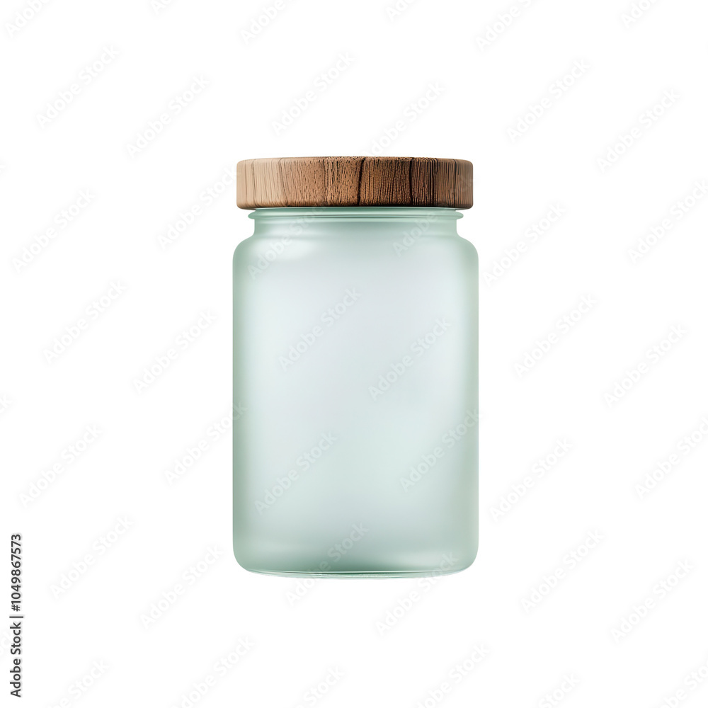 Stylish glass jar with a wooden lid on a white isolated background. Stylish glass jar with a wooden lid on a white isolated background.