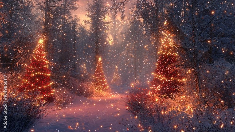 Serene holiday scene in a snow-covered forest Serene holiday scene in a snow-covered forest