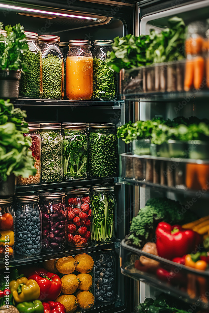 The inside of the refrigerator is filled with vegetarian groceries The inside of the refrigerator is filled with vegetarian groceries