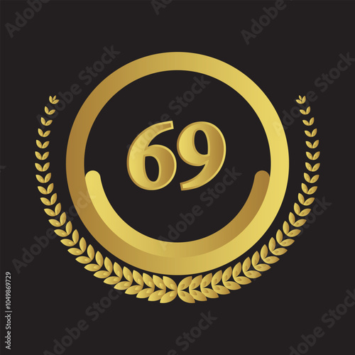 Laurel wreath with number 69. Golden laurel wreath with the number 69 vector illustration. photo