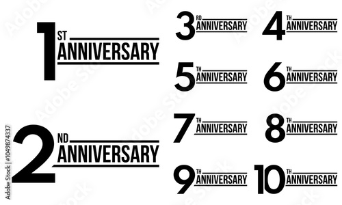 anniversary celebration label set, jubilee congratulation card vector template, happy birthday sign, event invitation card