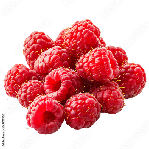 Raspberries with bright red color lying flat on a clean surface, displaying their fresh texture and vibrant hue, isolated on white background 

 photo