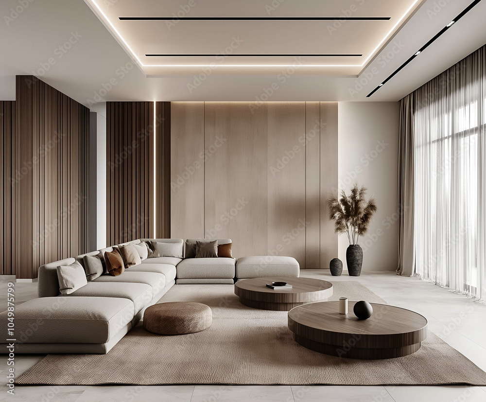 Aesthetic elegant minimalist modern interior design. Clear mock up empty wall for decoration in the apartment. Copy space in the room. Neutral palette of natural colors. Aesthetic elegant minimalist modern interior design. Clear mock up empty wall for decoration in the apartment. Copy space in the room. Neutral palette of natural colors.
