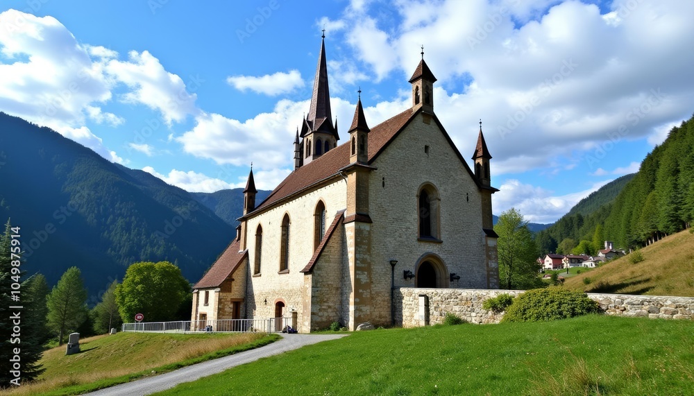  Serene church nestled amidst natures grandeur