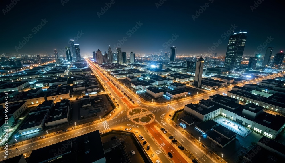 Fototapeta premium Bright city lights at night bustling urban landscape