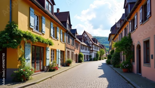  Charming European alleyway bathed in sunlight