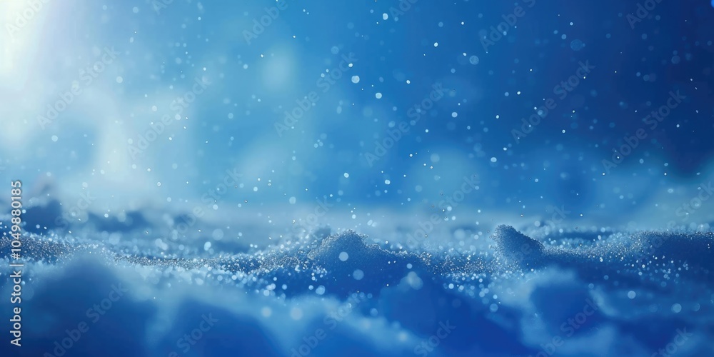 Blue sky with snowflakes falling on it. The snowflakes are small and scattered, creating a peaceful and serene atmosphere Blue sky with snowflakes falling on it. The snowflakes are small and scattered, creating a peaceful and serene atmosphere