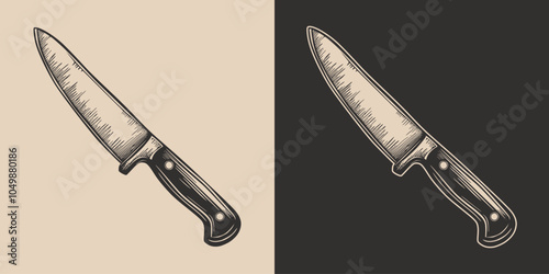 Vintage retro engraving woodcut style sketch draw paint of kitchen knife blade in drawn style illustration