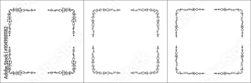 Frame set. Three frames with elegant black and white ornamental frame with Viking runes, decorative border, corners. Isolated vector illustration.	
