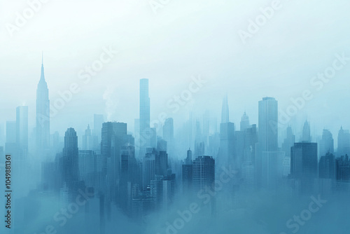 city skyline with fog