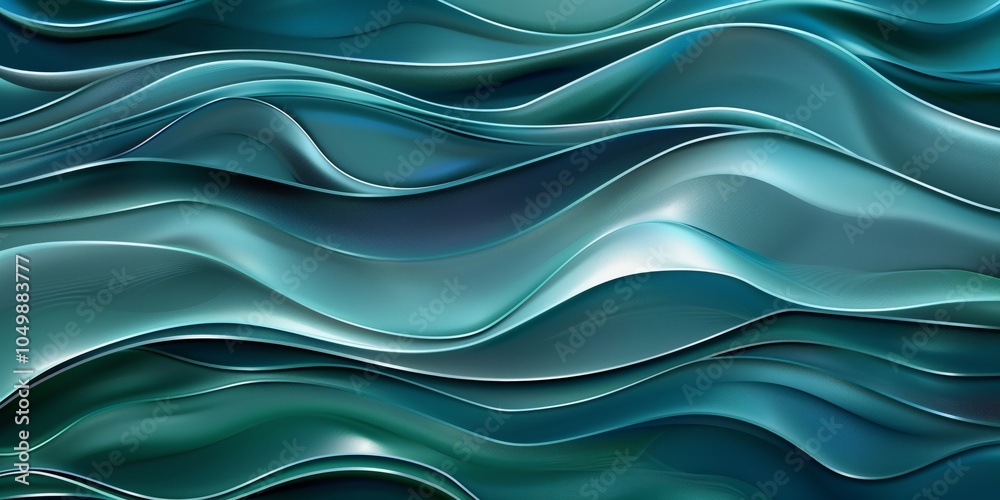 Obraz premium Abstract background with wavy lines, deep blue and green shades, dynamic pattern.
