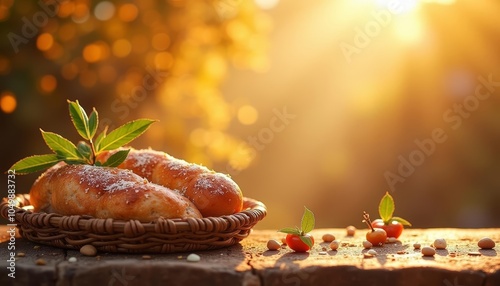  Freshly baked bread sunkissed and inviting photo