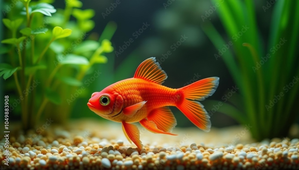 Vibrant goldfish in a serene aquarium setting Vibrant goldfish in a serene aquarium setting